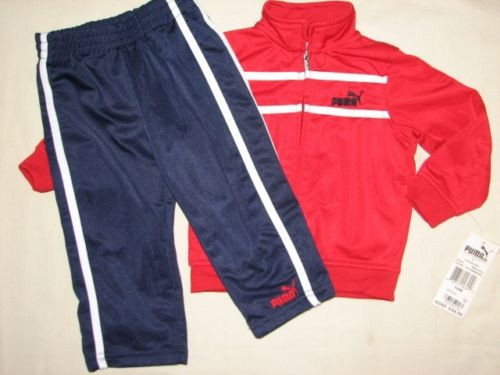 NWT PUMA Boy Red Navy Zip Front Athletic Jacket Pant Set 18m NEW *
