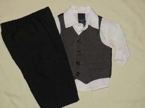 NWT Nautica Boy 3pc White Dress Shirt Vest Pant Suit Set 12m NEW *