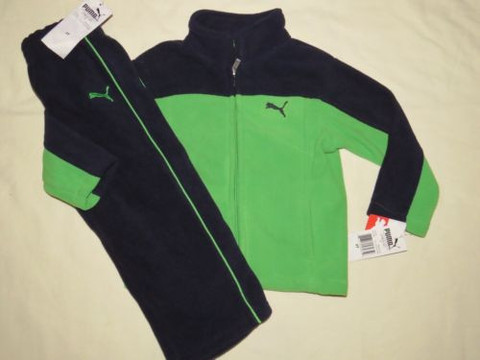 NWT PUMA Boy Navy Green Fleece Zip Front Jacket Pant Sweatsuit 2 2T NEW *