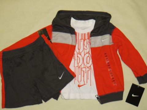 NWT NIKE Boy Orange Short Sleeve T-Shirt Hoodie Jacket Short Set 12m NEW *