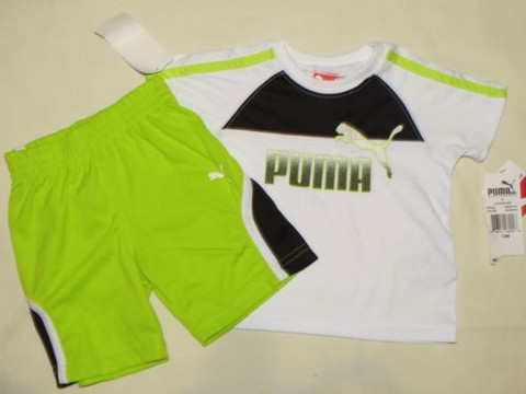 NWT Puma Boy White Lime Green Short Sleeve Top T-Shirt Short Set 12m NEW *